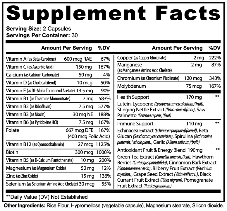 Supreme Multivitamin 100% Naturally Loaded With The Crucial Vitamins and Minerals You Need Plus An Entire Range of Antioxidants