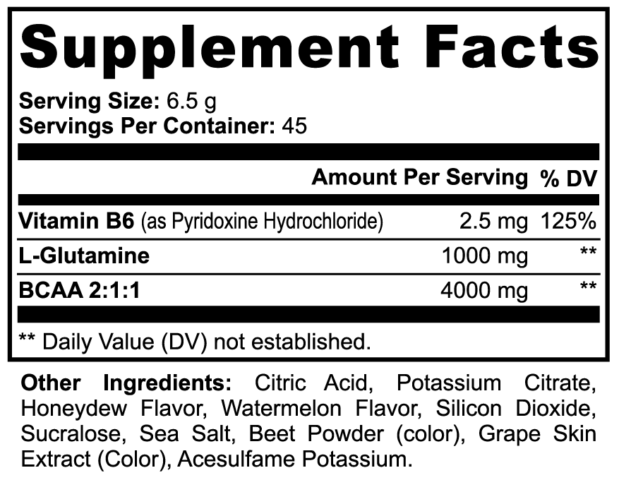 BCAA Post Workout Powder (Honeydew/Watermelon) With Glutamine and Valine To Aid In Muscle Growth and Reduce Muscle Breakdown