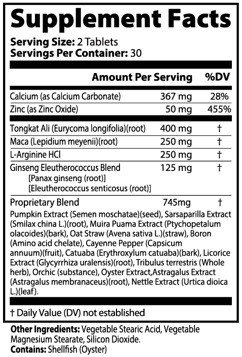 Men's Vitality With Zinc, Maca, Tongkat Ali, Ginseng and More To Help Maintain Strength, Stamina, Performance, Mascular Endurance and Libido